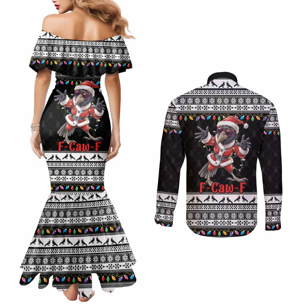 F Caw F Raven Christmas Couples Matching Mermaid Dress and Long Sleeve Button Shirt Funny Santa Crow - Wonder Print Shop