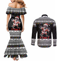 F Caw F Raven Christmas Couples Matching Mermaid Dress and Long Sleeve Button Shirt Funny Santa Crow - Wonder Print Shop
