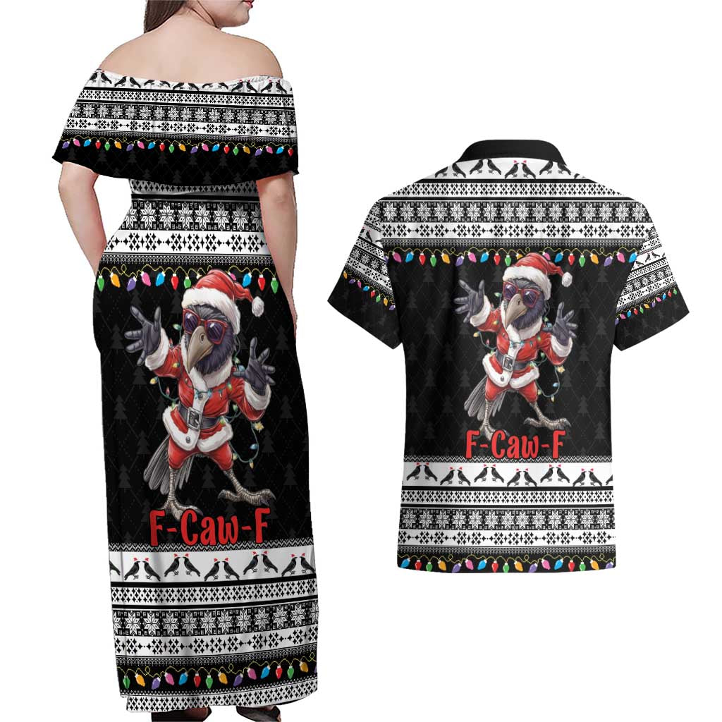F Caw F Raven Christmas Couples Matching Off Shoulder Maxi Dress and Hawaiian Shirt Funny Santa Crow - Wonder Print Shop
