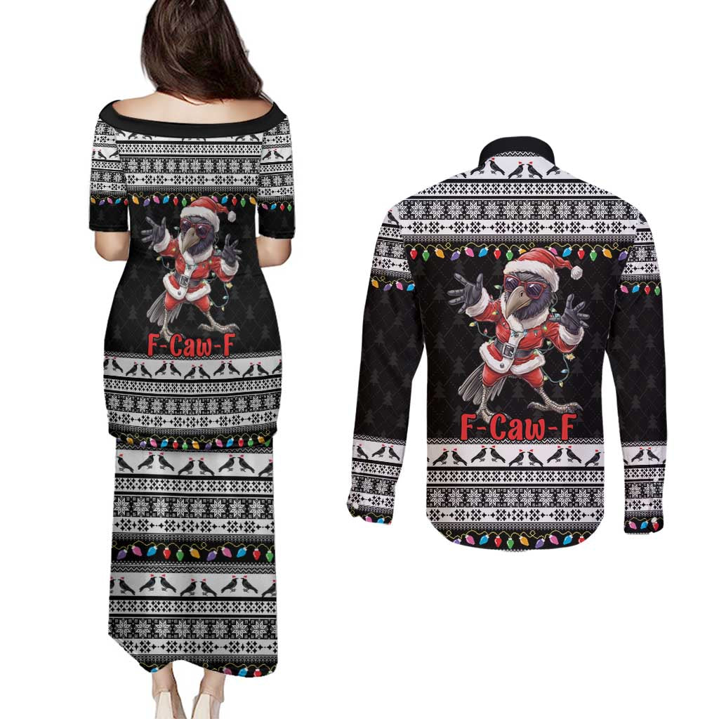 F Caw F Raven Christmas Couples Matching Puletasi and Long Sleeve Button Shirt Funny Santa Crow - Wonder Print Shop