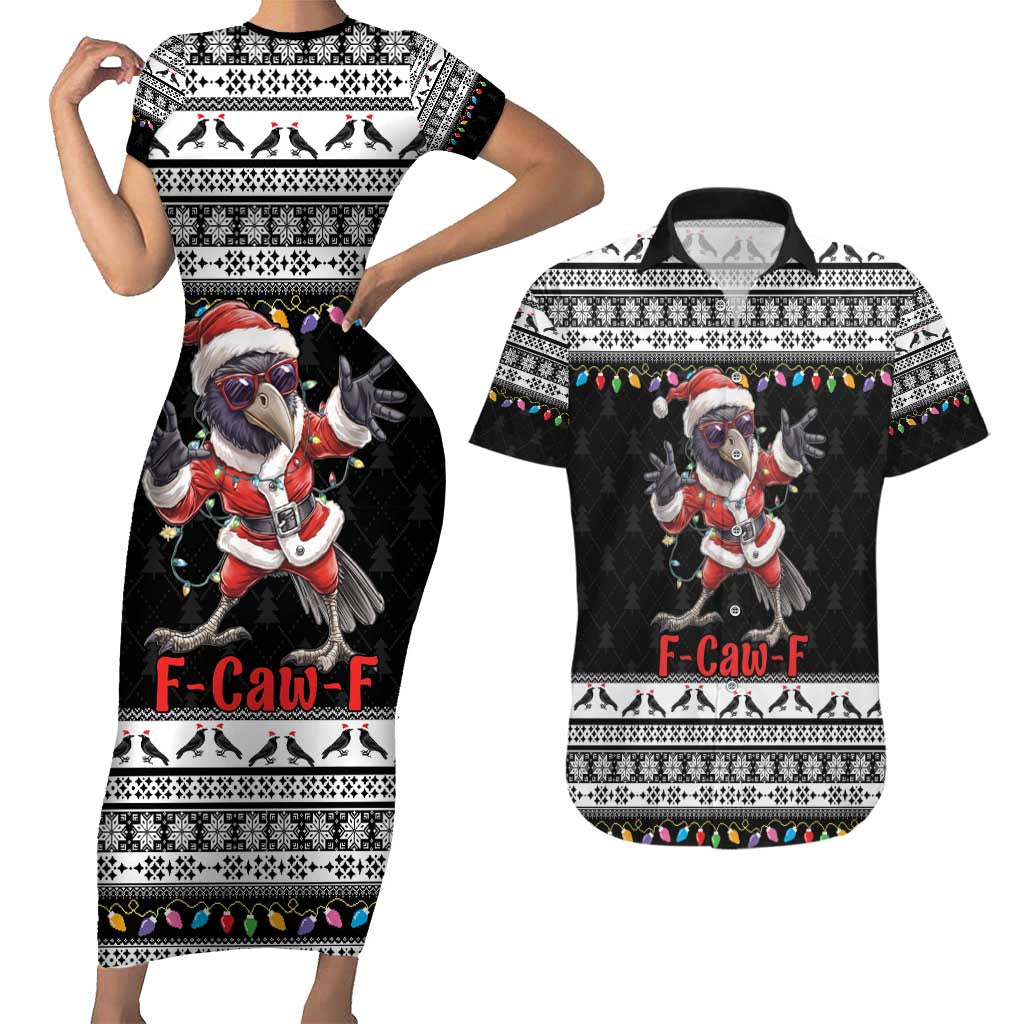 F Caw F Raven Christmas Couples Matching Short Sleeve Bodycon Dress and Hawaiian Shirt Funny Santa Crow - Wonder Print Shop