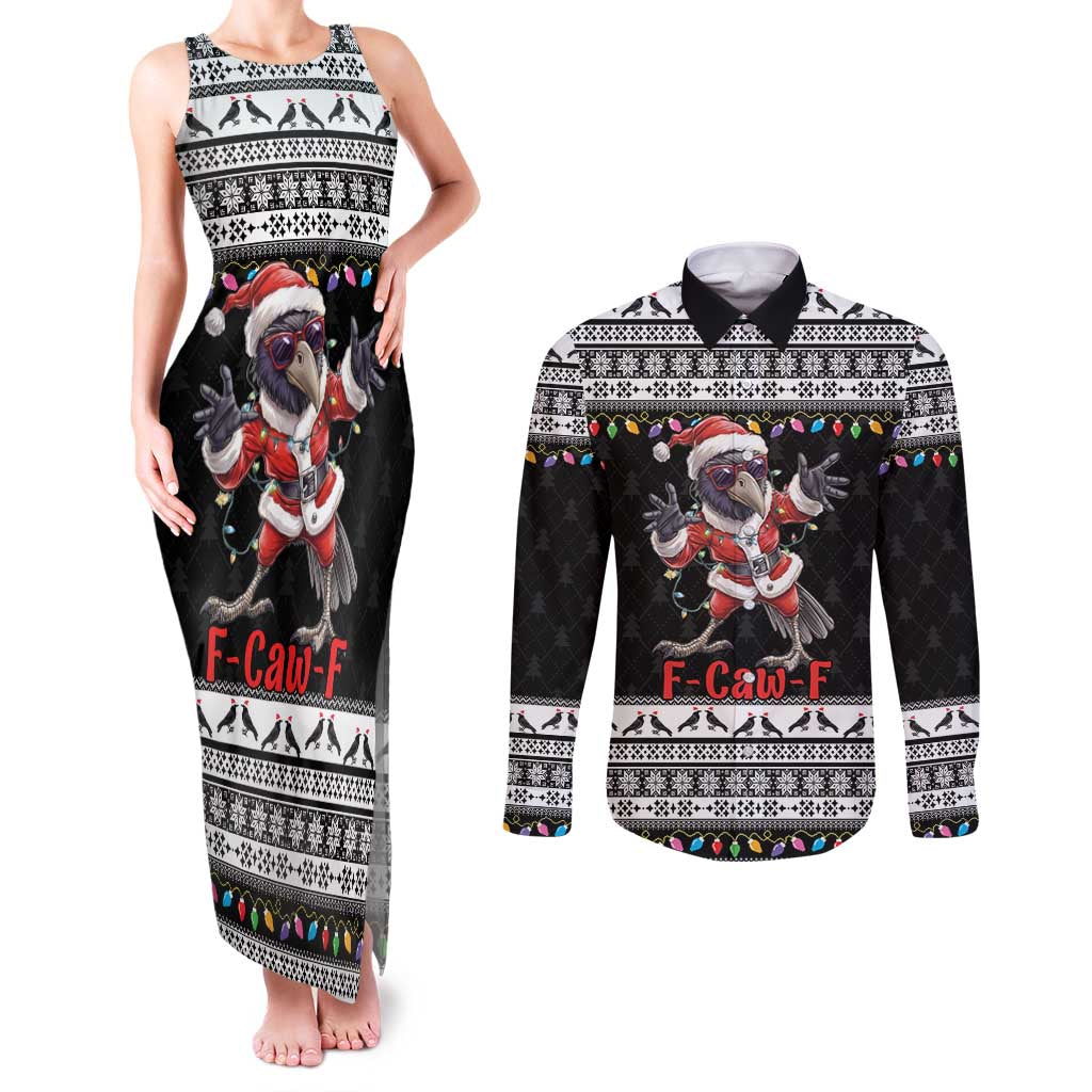 F Caw F Raven Christmas Couples Matching Tank Maxi Dress and Long Sleeve Button Shirt Funny Santa Crow - Wonder Print Shop