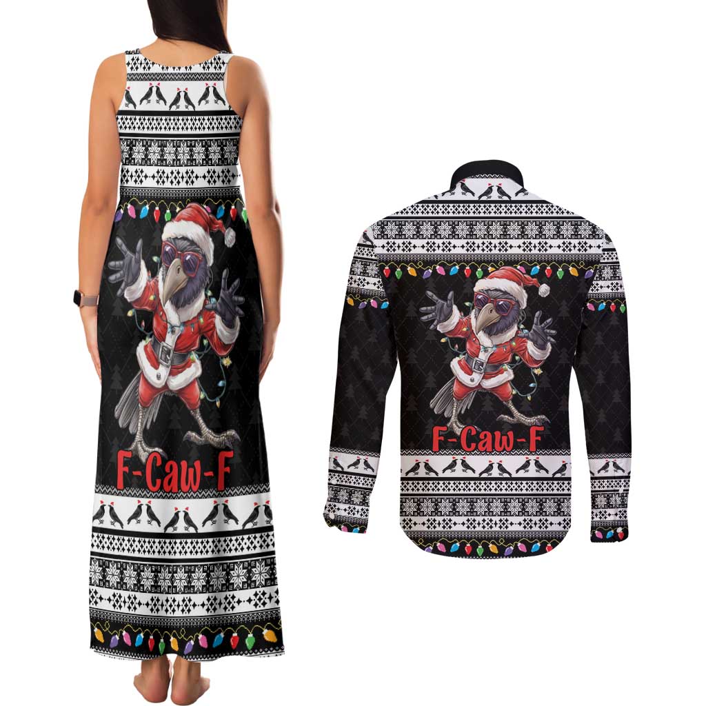 F Caw F Raven Christmas Couples Matching Tank Maxi Dress and Long Sleeve Button Shirt Funny Santa Crow - Wonder Print Shop