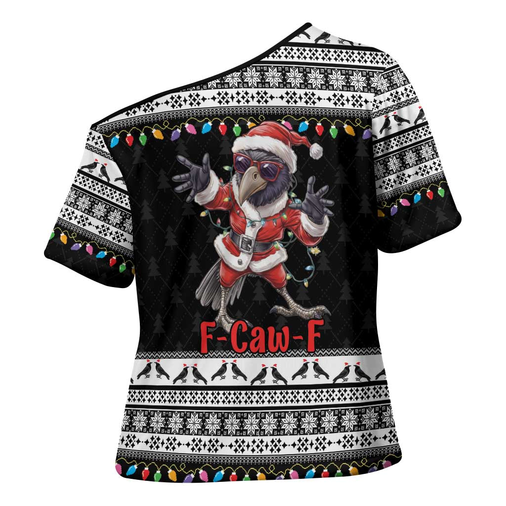 F Caw F Raven Christmas Cross Shoulder Shirt Funny Santa Crow - Wonder Print Shop