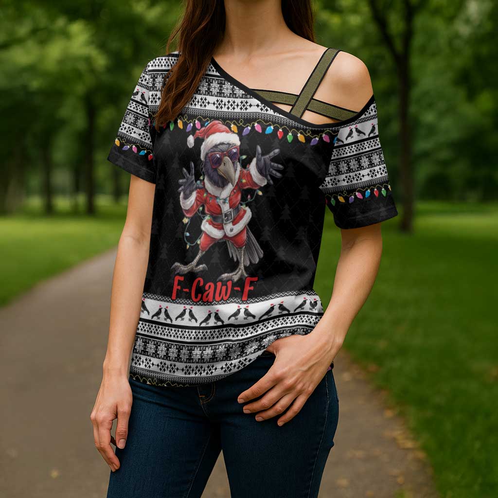F Caw F Raven Christmas Cross Shoulder Shirt Funny Santa Crow - Wonder Print Shop