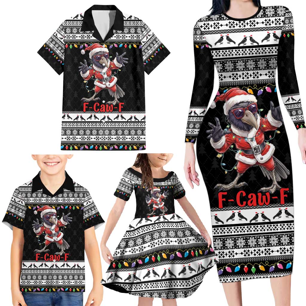 F Caw F Raven Christmas Family Matching Long Sleeve Bodycon Dress and Hawaiian Shirt Funny Santa Crow - Wonder Print Shop