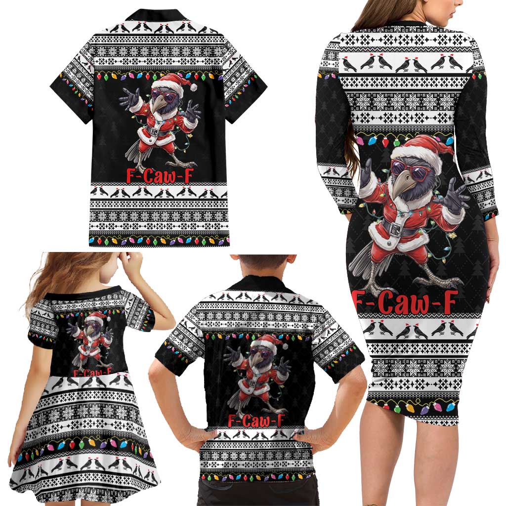 F Caw F Raven Christmas Family Matching Long Sleeve Bodycon Dress and Hawaiian Shirt Funny Santa Crow - Wonder Print Shop