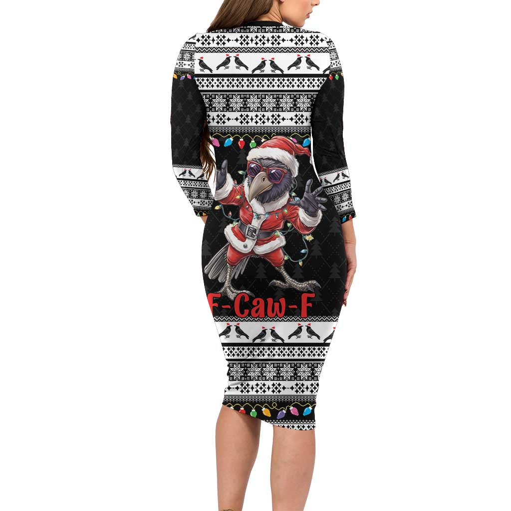 F Caw F Raven Christmas Family Matching Long Sleeve Bodycon Dress and Hawaiian Shirt Funny Santa Crow - Wonder Print Shop
