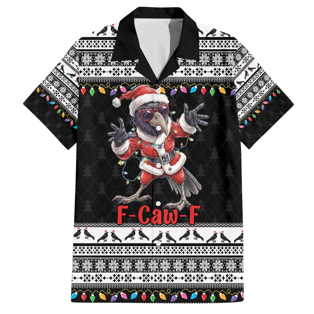 F Caw F Raven Christmas Family Matching Off The Shoulder Long Sleeve Dress and Hawaiian Shirt Funny Santa Crow - Wonder Print Shop