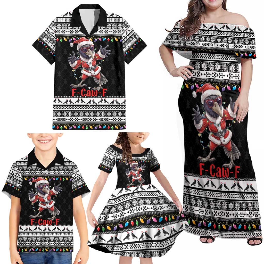 F Caw F Raven Christmas Family Matching Off Shoulder Maxi Dress and Hawaiian Shirt Funny Santa Crow - Wonder Print Shop