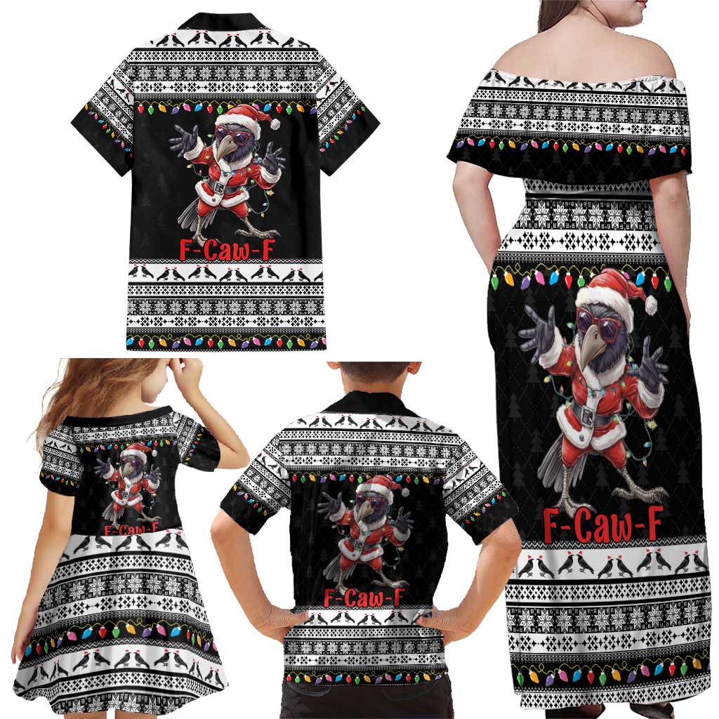 F Caw F Raven Christmas Family Matching Off Shoulder Maxi Dress and Hawaiian Shirt Funny Santa Crow - Wonder Print Shop