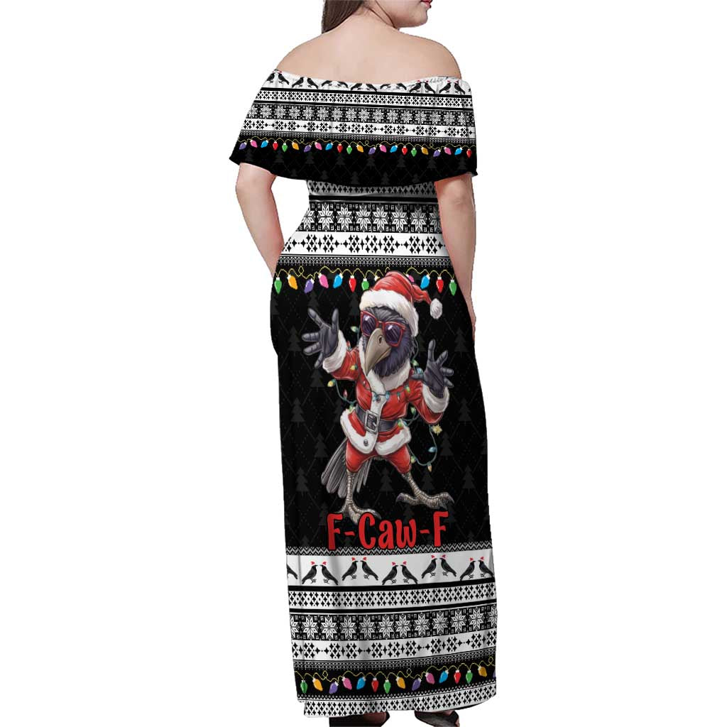 F Caw F Raven Christmas Family Matching Off Shoulder Maxi Dress and Hawaiian Shirt Funny Santa Crow - Wonder Print Shop