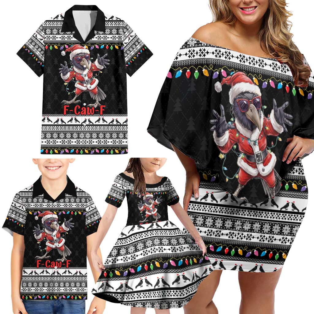 F Caw F Raven Christmas Family Matching Off Shoulder Short Dress and Hawaiian Shirt Funny Santa Crow - Wonder Print Shop