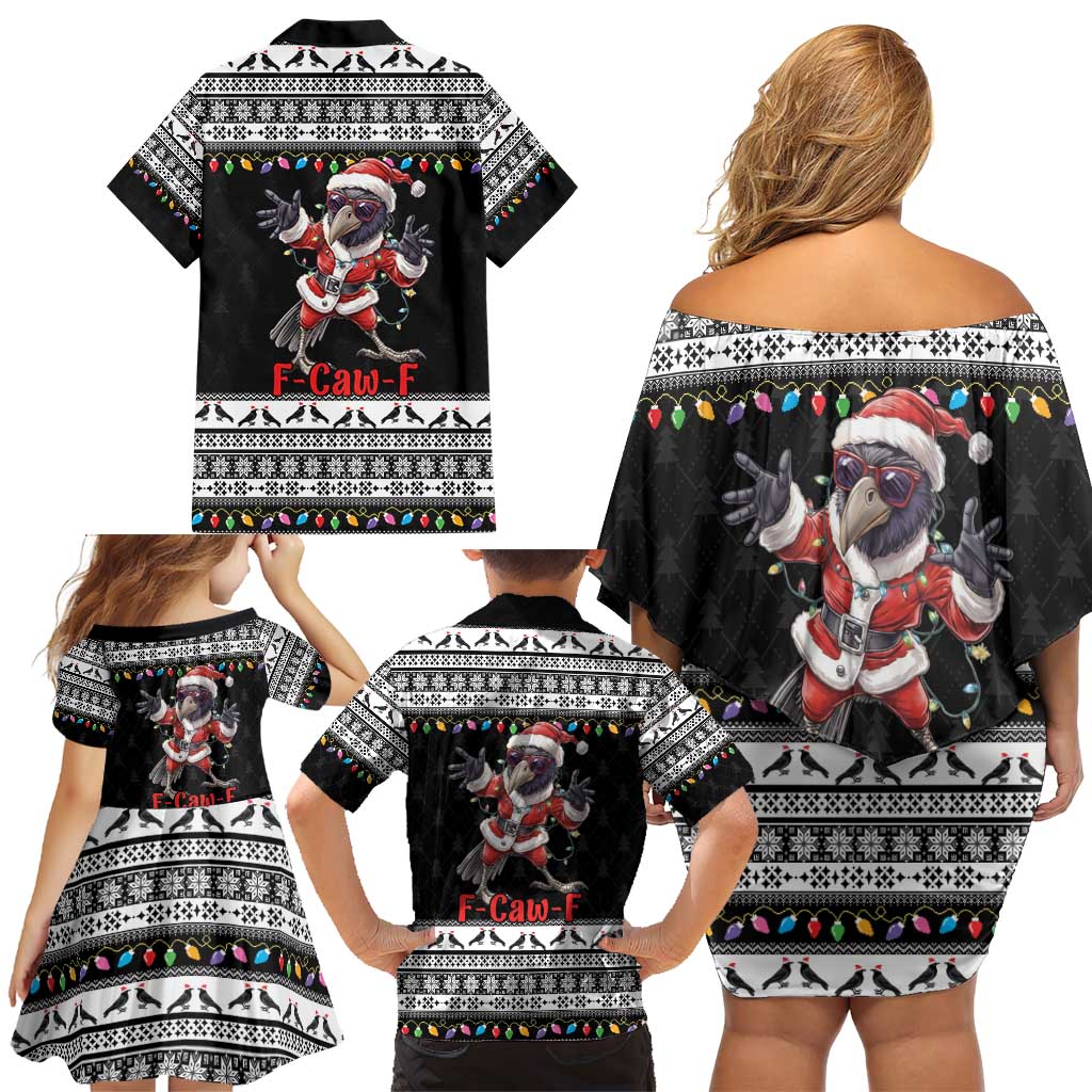 F Caw F Raven Christmas Family Matching Off Shoulder Short Dress and Hawaiian Shirt Funny Santa Crow - Wonder Print Shop