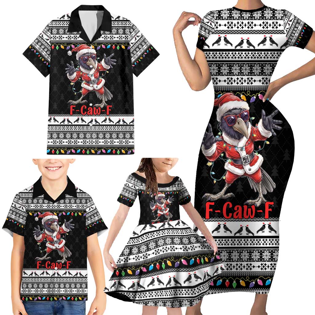 F Caw F Raven Christmas Family Matching Short Sleeve Bodycon Dress and Hawaiian Shirt Funny Santa Crow - Wonder Print Shop