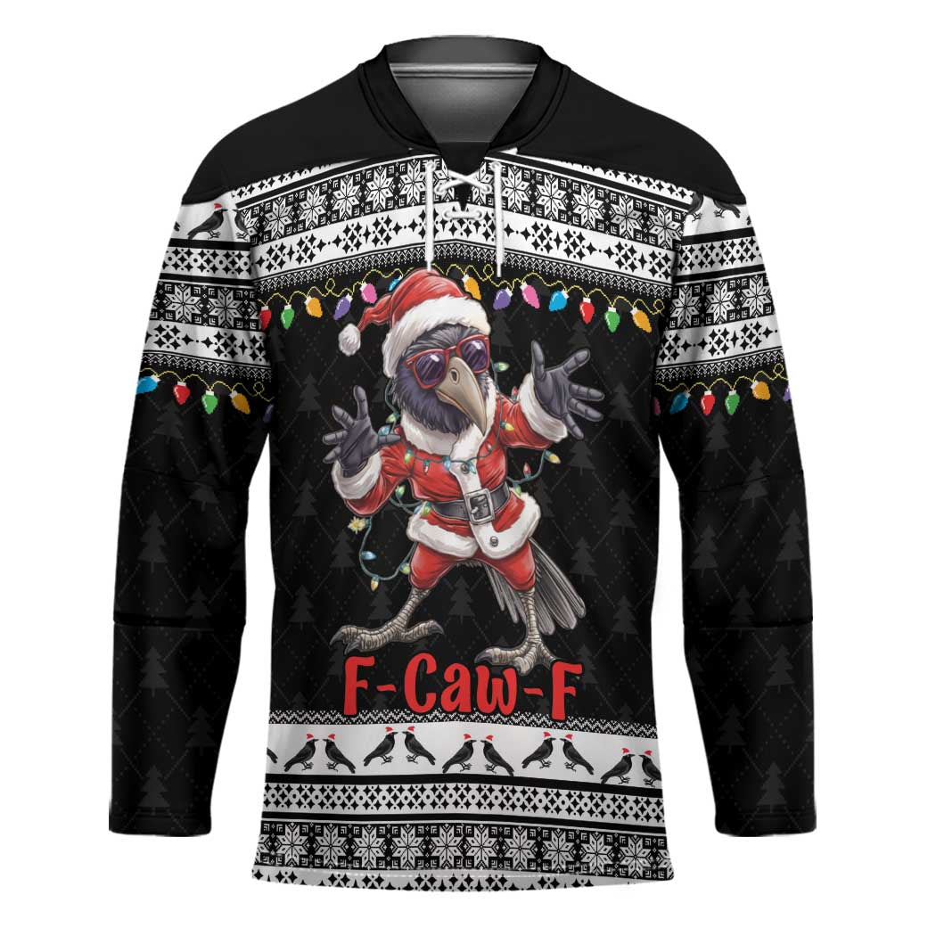 F Caw F Raven Christmas Hockey Jersey Funny Santa Crow - Wonder Print Shop