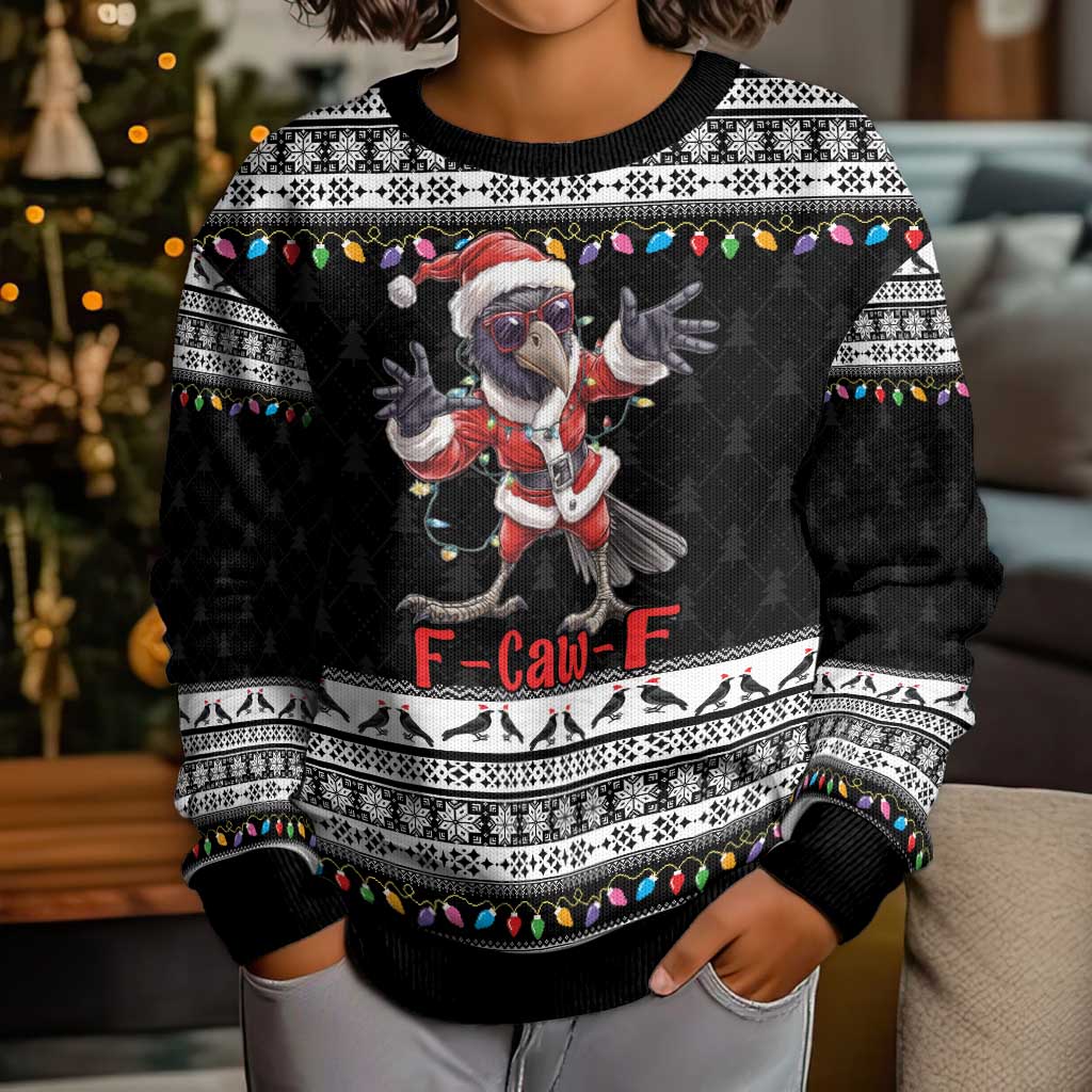 F Caw F Raven Christmas Kid Ugly Christmas Sweater Funny Santa Crow - Wonder Print Shop