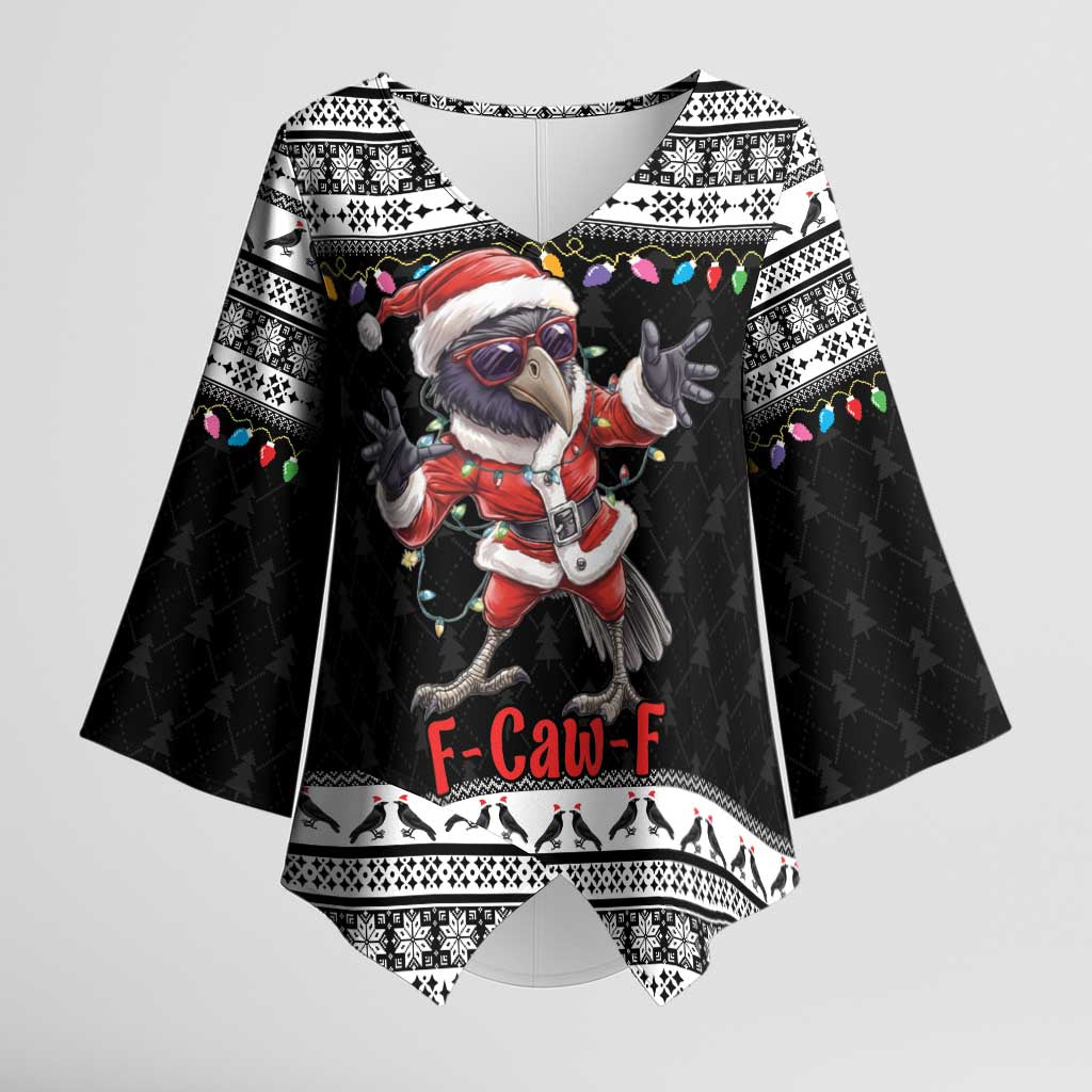 F Caw F Raven Christmas Kimono Sleeve Blouse Funny Santa Crow - Wonder Print Shop