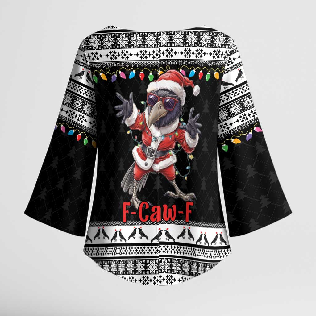 F Caw F Raven Christmas Kimono Sleeve Blouse Funny Santa Crow - Wonder Print Shop