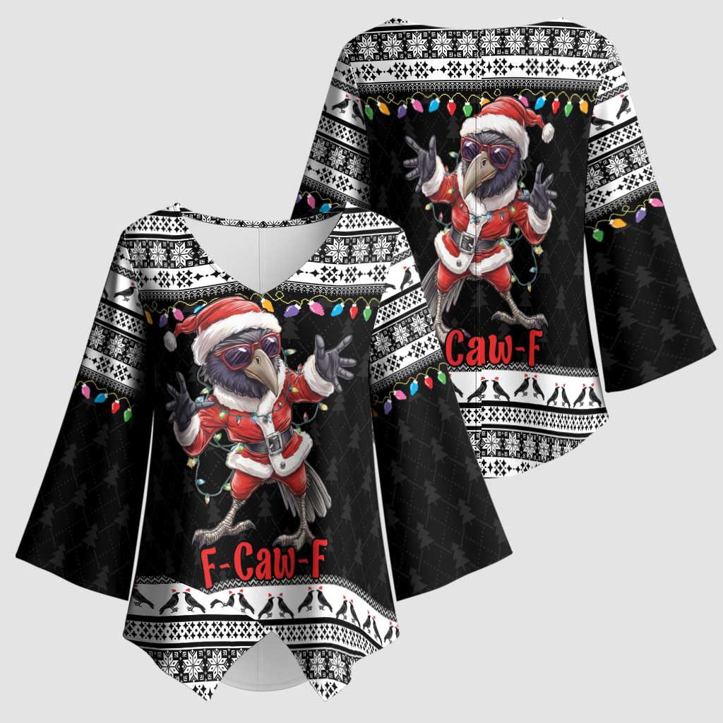 F Caw F Raven Christmas Kimono Sleeve Blouse Funny Santa Crow - Wonder Print Shop