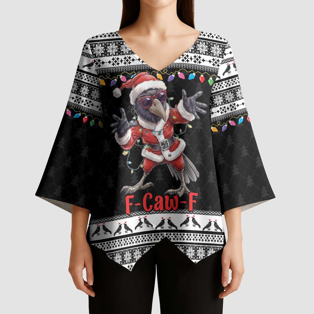 F Caw F Raven Christmas Kimono Sleeve Blouse Funny Santa Crow - Wonder Print Shop