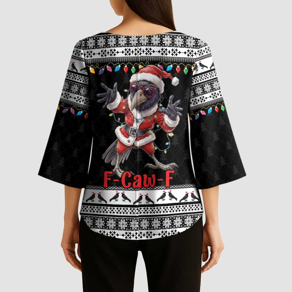F Caw F Raven Christmas Kimono Sleeve Blouse Funny Santa Crow - Wonder Print Shop