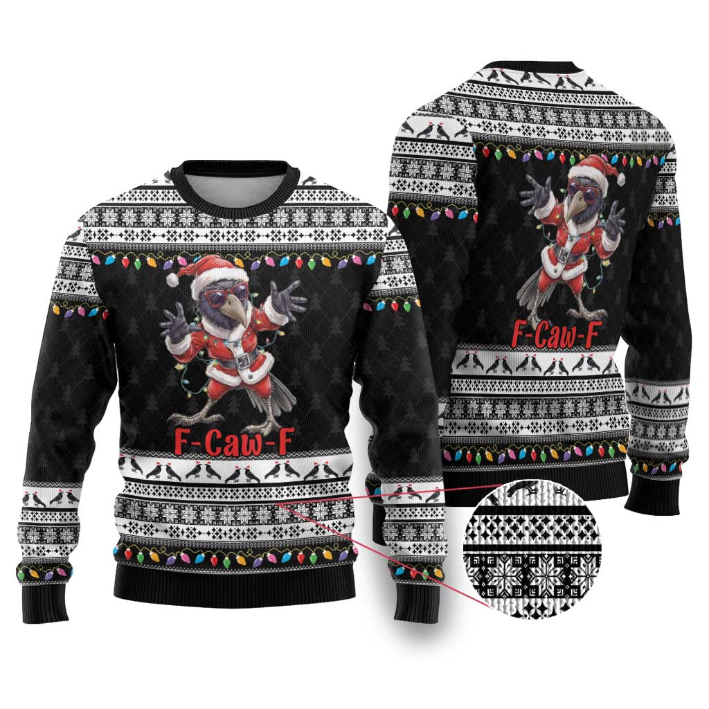 F Caw F Raven Christmas Ugly Christmas Sweater Funny Santa Crow - Wonder Print Shop