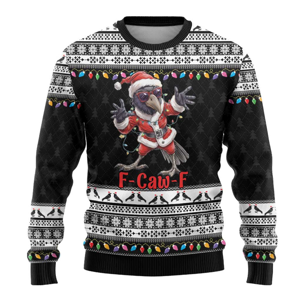 F Caw F Raven Christmas Ugly Christmas Sweater Funny Santa Crow - Wonder Print Shop
