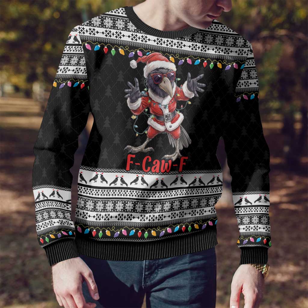 F Caw F Raven Christmas Ugly Christmas Sweater Funny Santa Crow - Wonder Print Shop