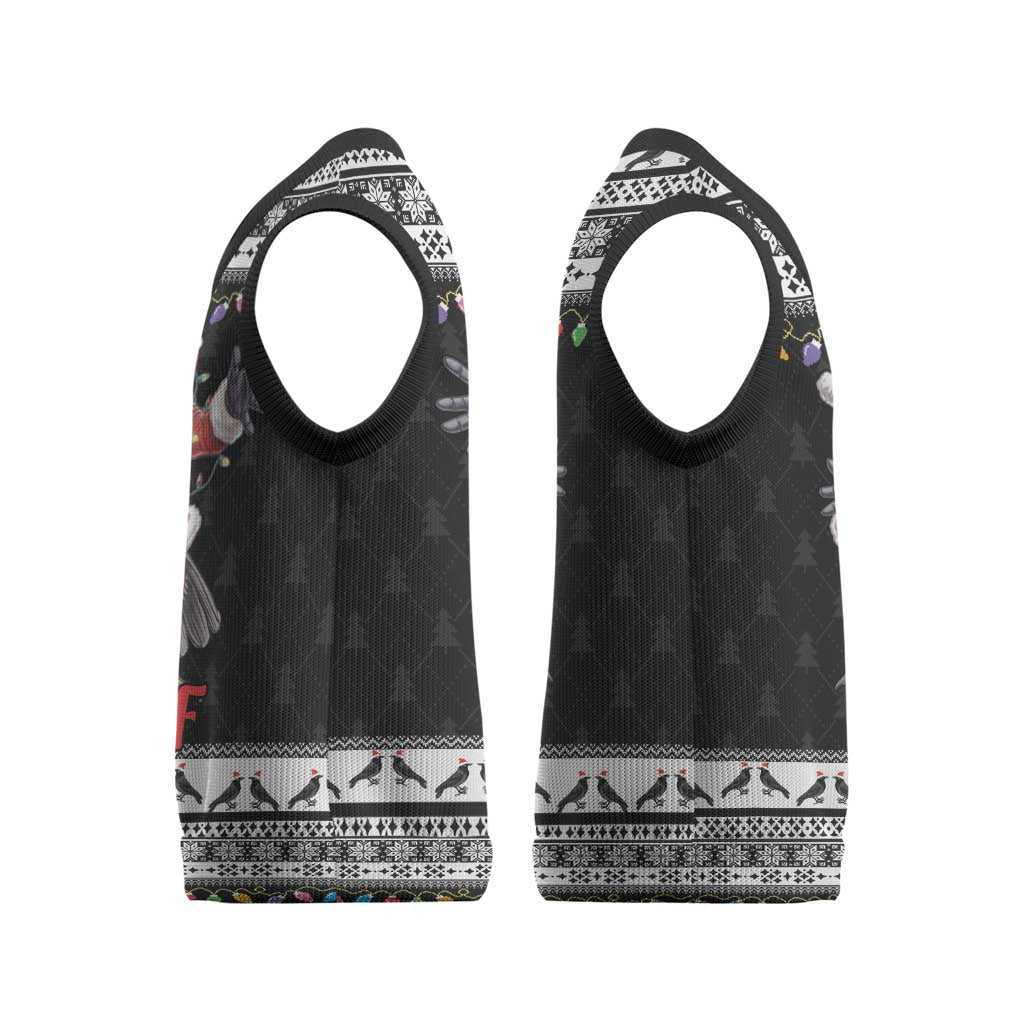 F Caw F Raven Christmas Knitted V-Neck Vest Funny Santa Crow - Wonder Print Shop