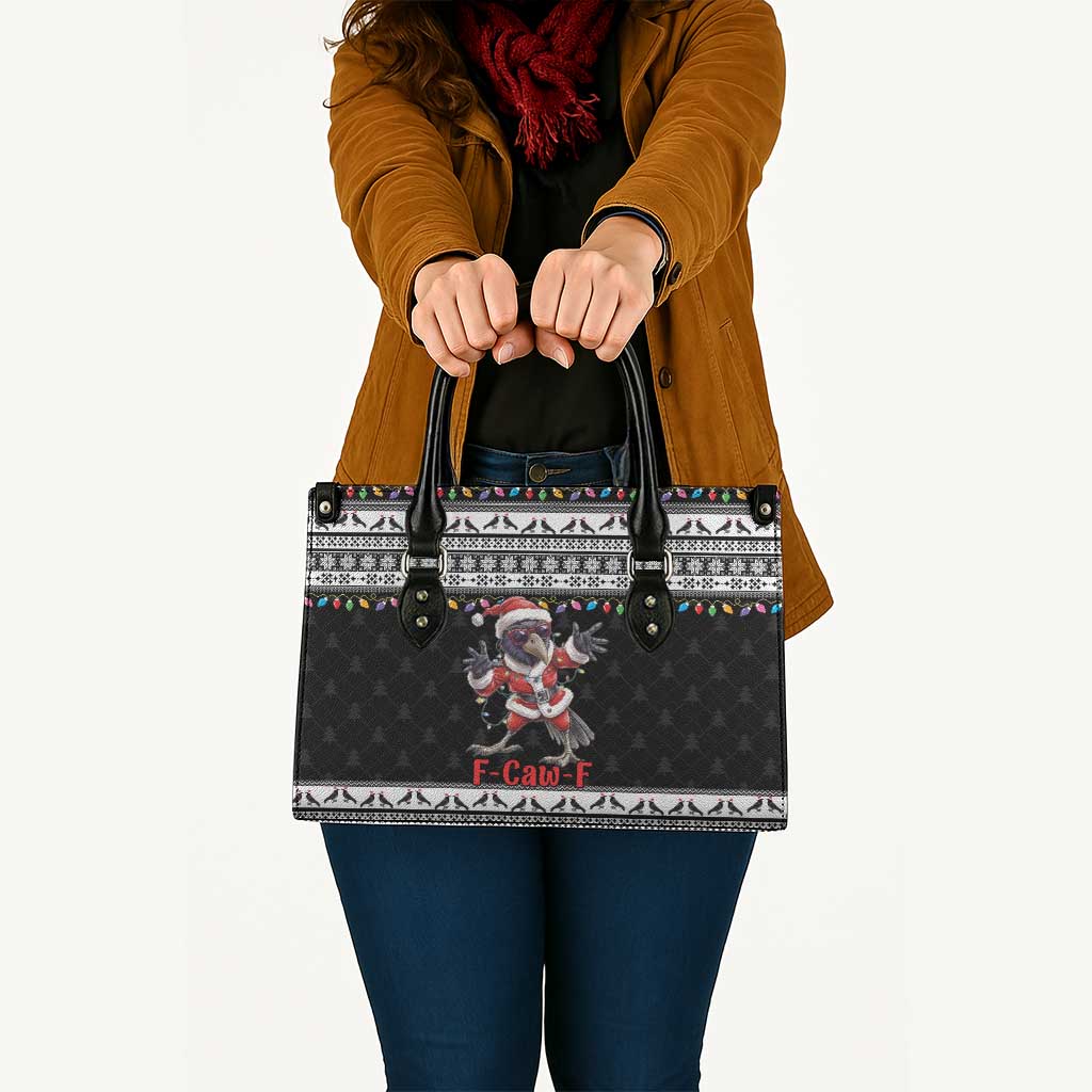 F Caw F Raven Christmas Leather Bag Funny Santa Crow - Wonder Print Shop