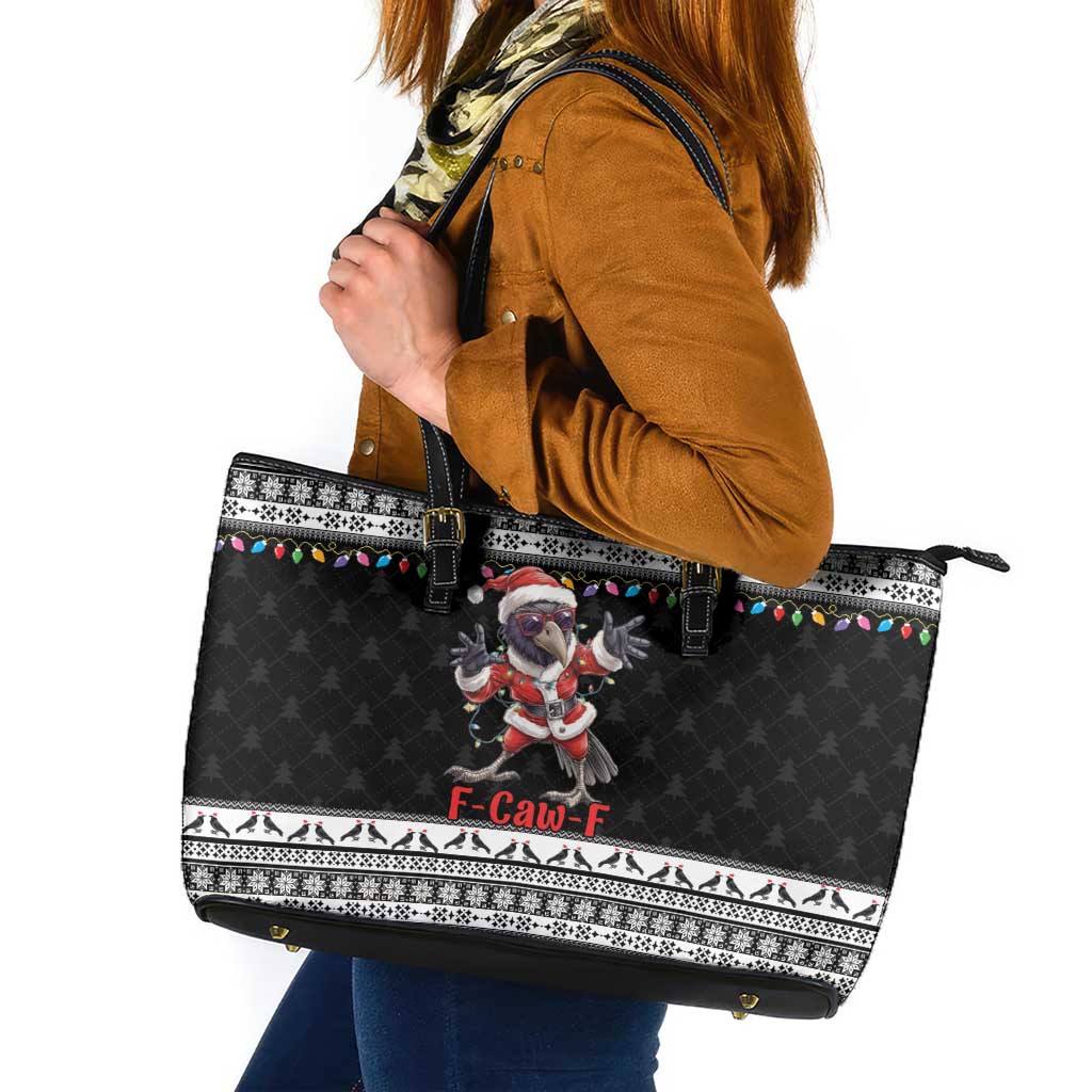 F Caw F Raven Christmas Leather Tote Bag Funny Santa Crow - Wonder Print Shop