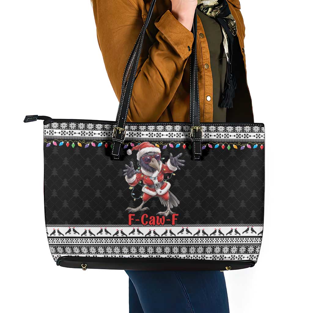 F Caw F Raven Christmas Leather Tote Bag Funny Santa Crow - Wonder Print Shop