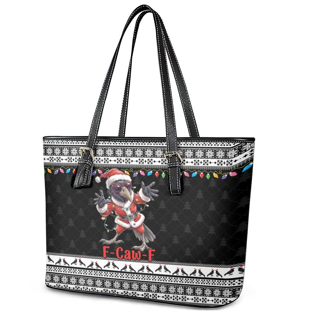 F Caw F Raven Christmas Leather Tote Bag Funny Santa Crow - Wonder Print Shop