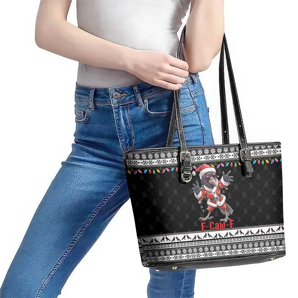 F Caw F Raven Christmas Leather Tote Bag Funny Santa Crow - Wonder Print Shop