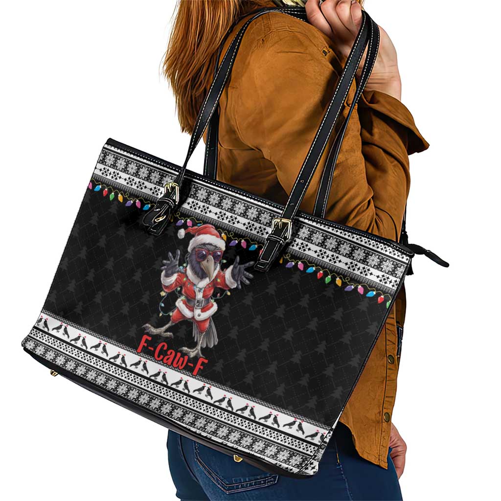 F Caw F Raven Christmas Leather Tote Bag Funny Santa Crow - Wonder Print Shop