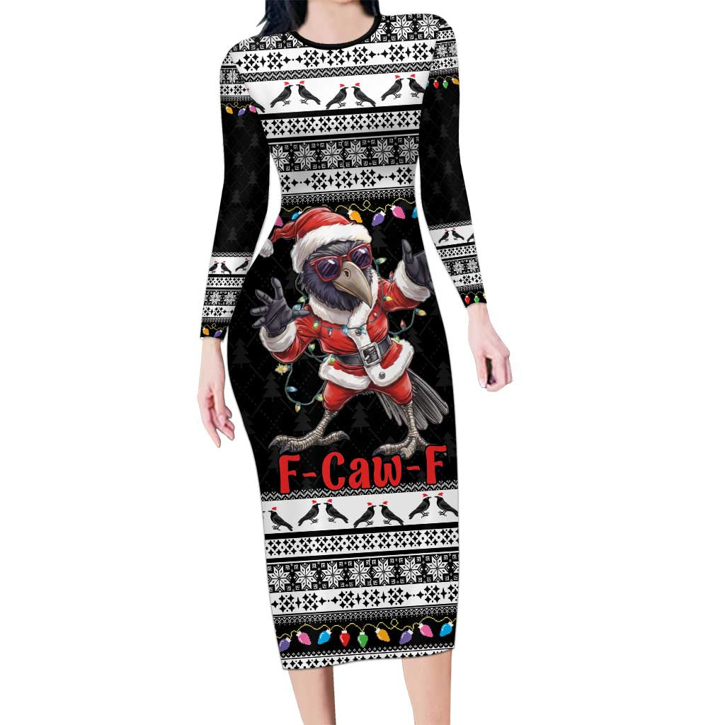 F Caw F Raven Christmas Long Sleeve Bodycon Dress Funny Santa Crow - Wonder Print Shop