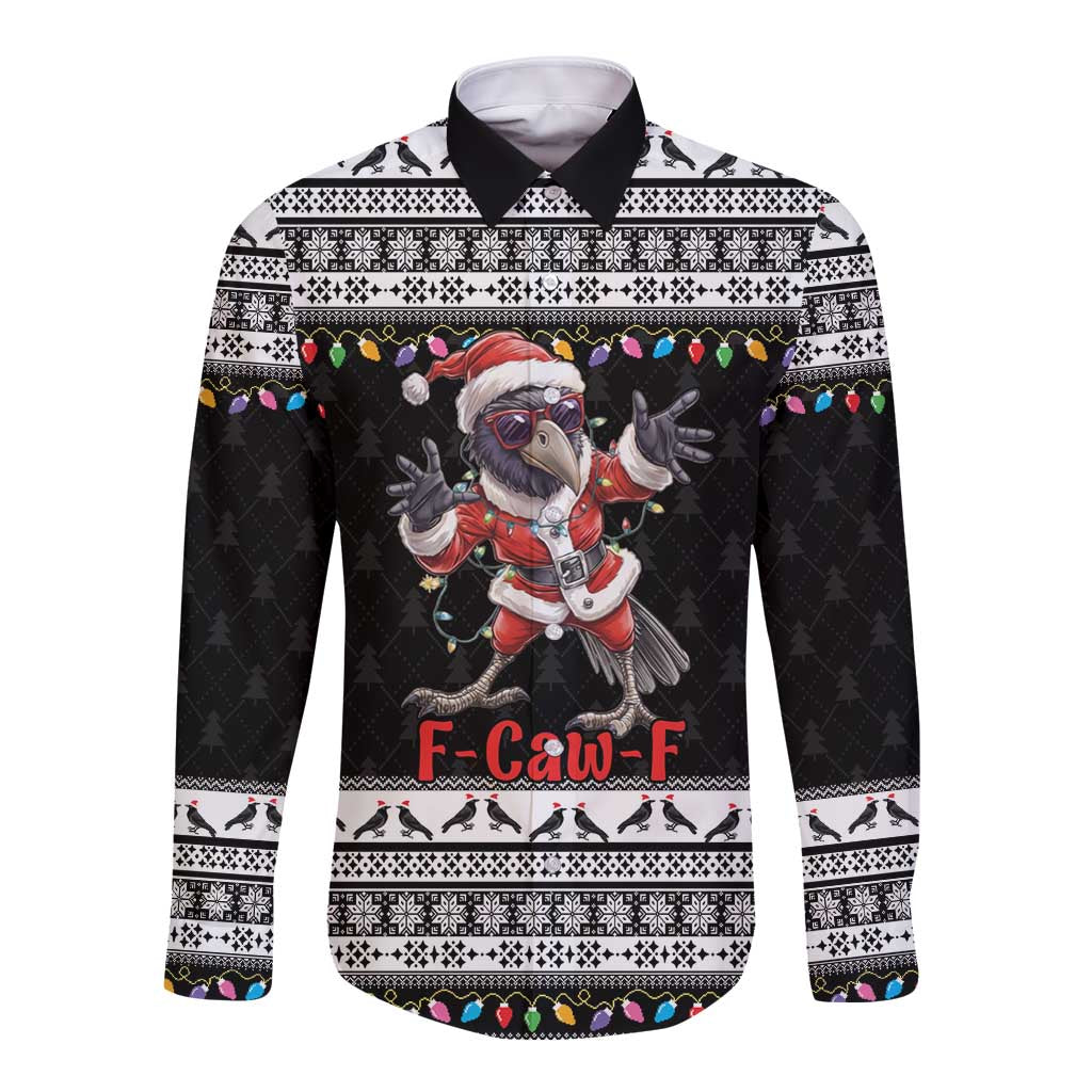 F Caw F Raven Christmas Long Sleeve Button Shirt Funny Santa Crow - Wonder Print Shop