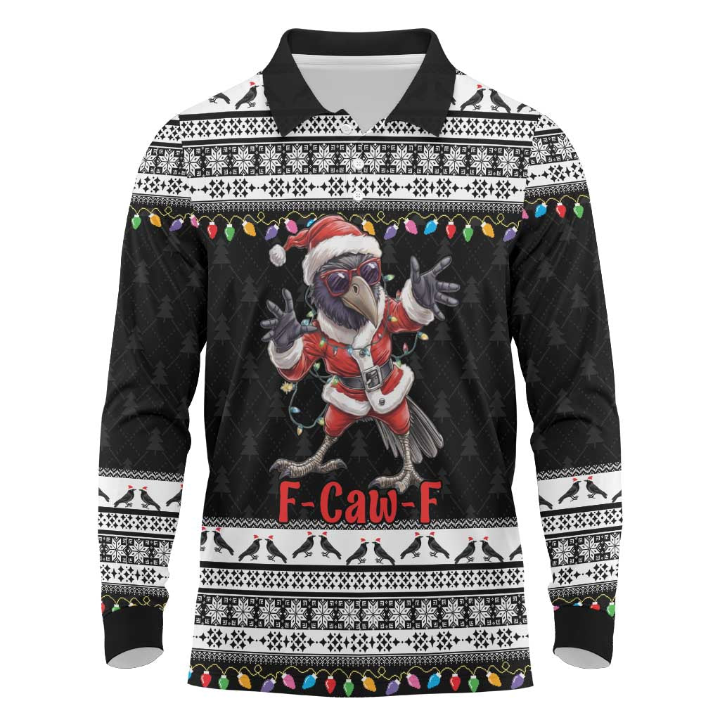 F Caw F Raven Christmas Long Sleeve Polo Shirt Funny Santa Crow - Wonder Print Shop