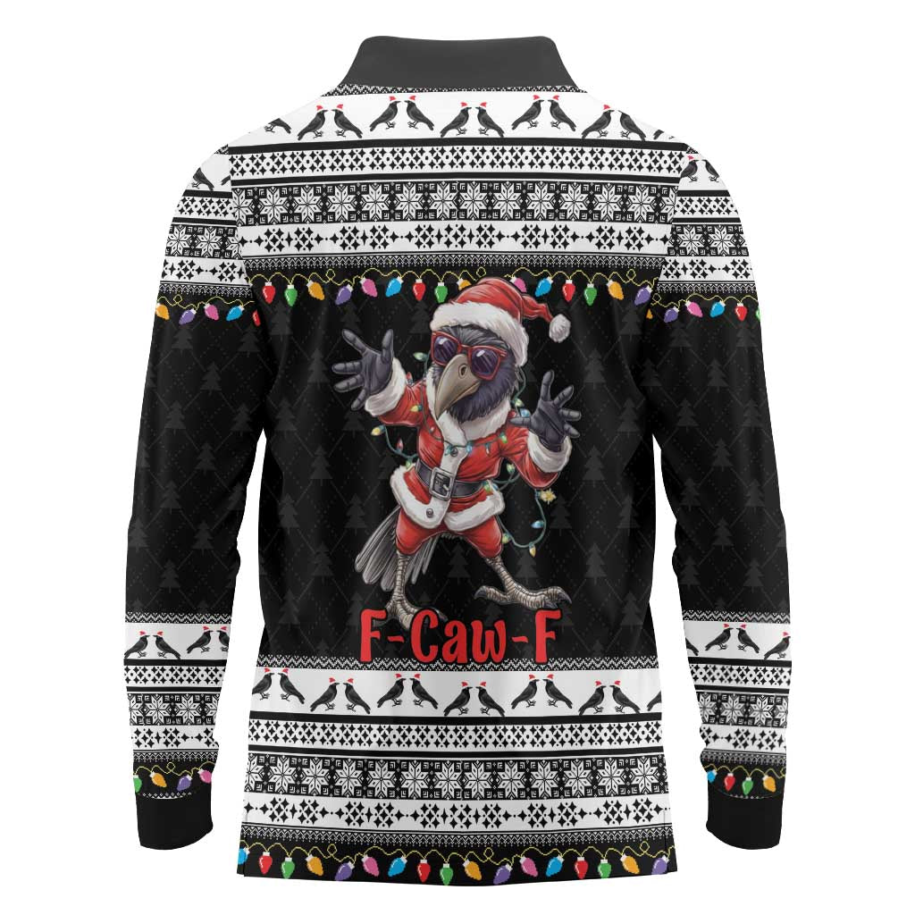 F Caw F Raven Christmas Long Sleeve Polo Shirt Funny Santa Crow - Wonder Print Shop