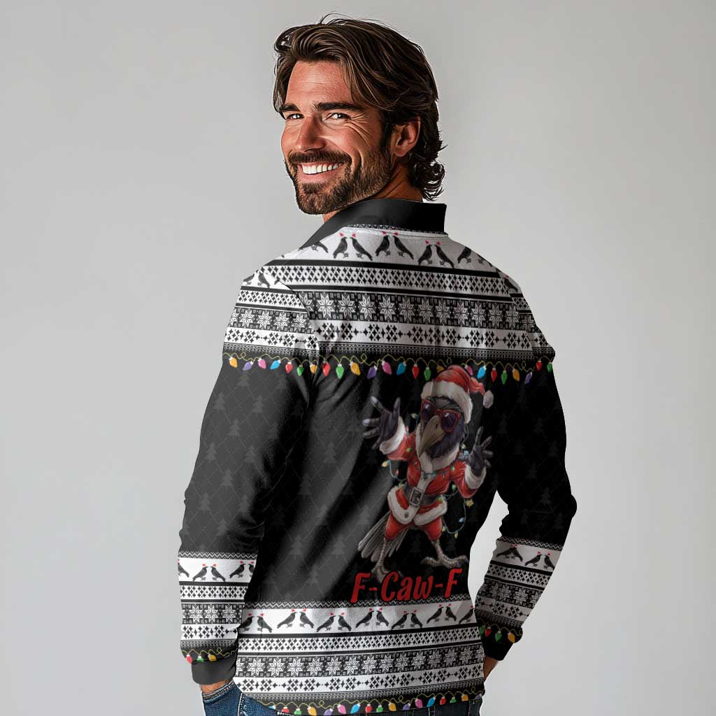 F Caw F Raven Christmas Long Sleeve Polo Shirt Funny Santa Crow - Wonder Print Shop