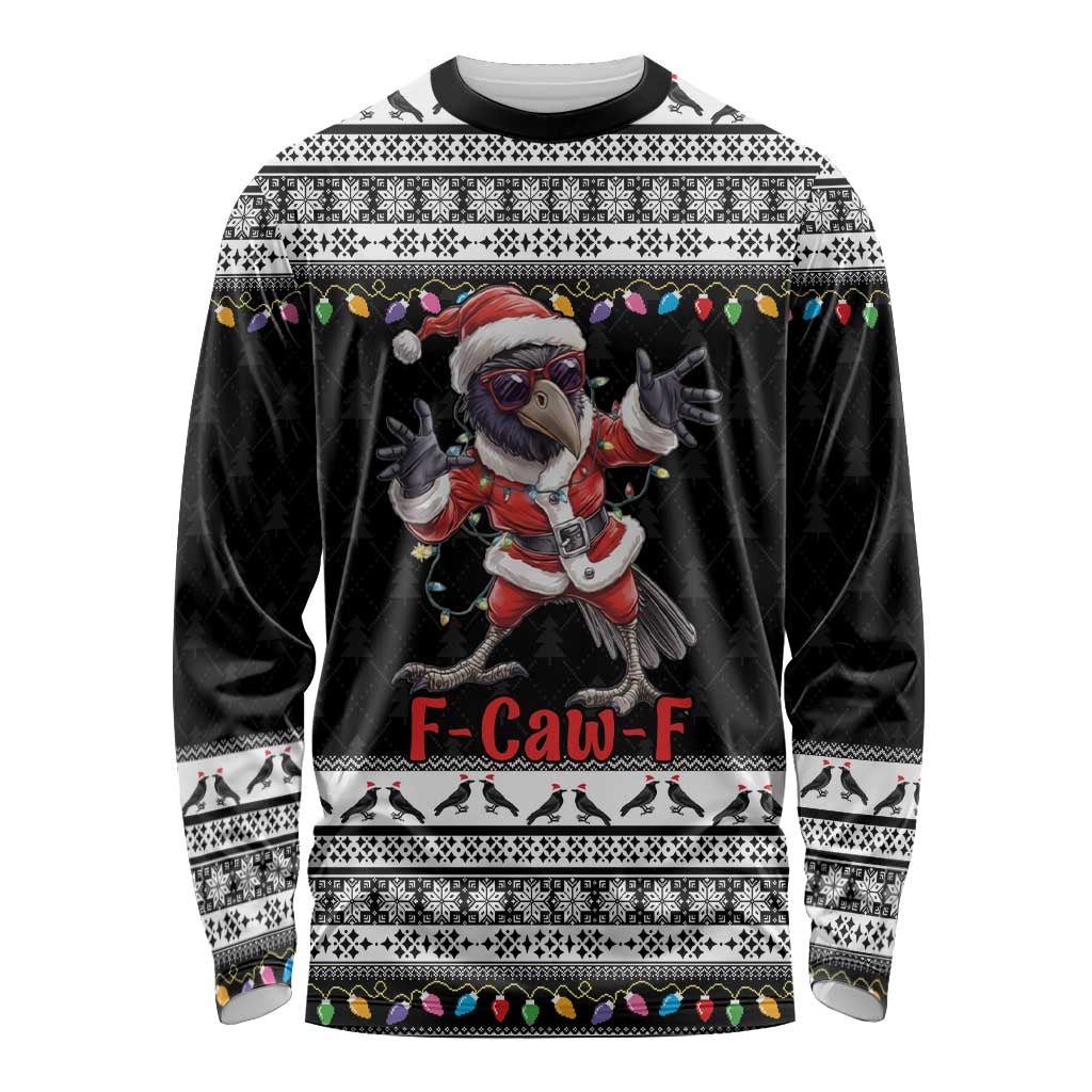 F Caw F Raven Christmas Long Sleeve Shirt Funny Santa Crow - Wonder Print Shop