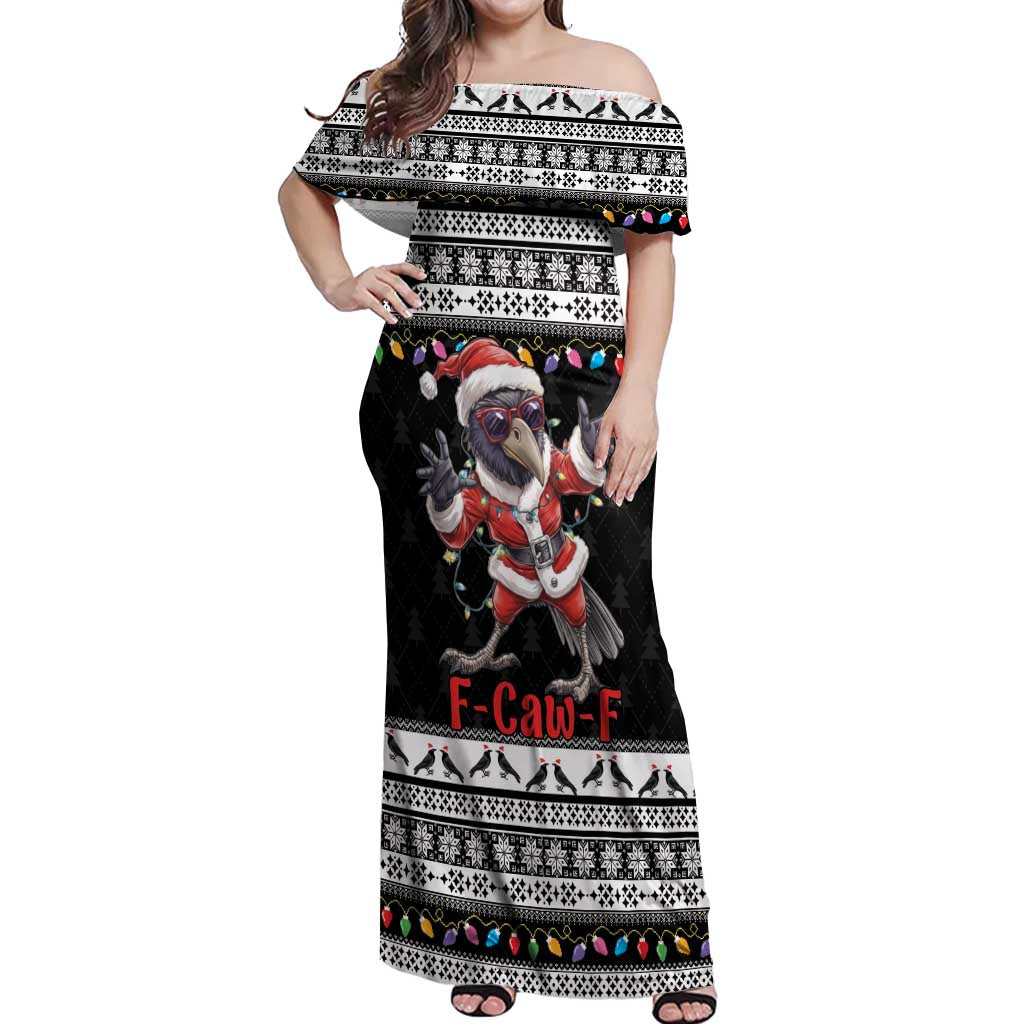 F Caw F Raven Christmas Off Shoulder Maxi Dress Funny Santa Crow - Wonder Print Shop