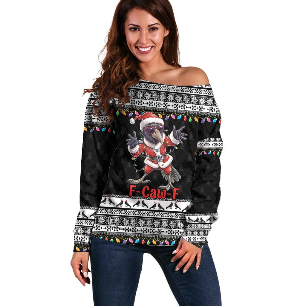 F Caw F Raven Christmas Off Shoulder Sweater Funny Santa Crow - Wonder Print Shop