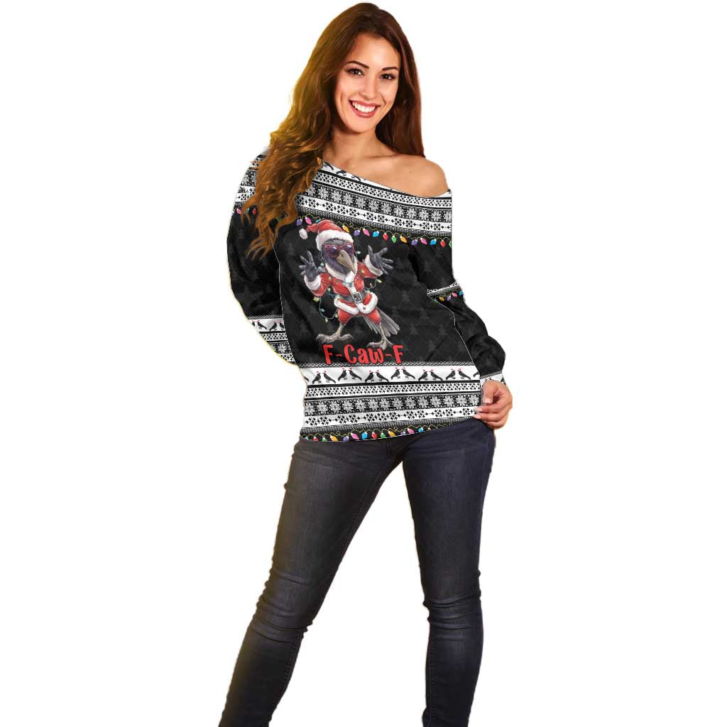 F Caw F Raven Christmas Off Shoulder Sweater Funny Santa Crow - Wonder Print Shop