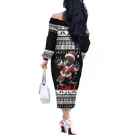 F Caw F Raven Christmas Off The Shoulder Long Sleeve Dress Funny Santa Crow - Wonder Print Shop