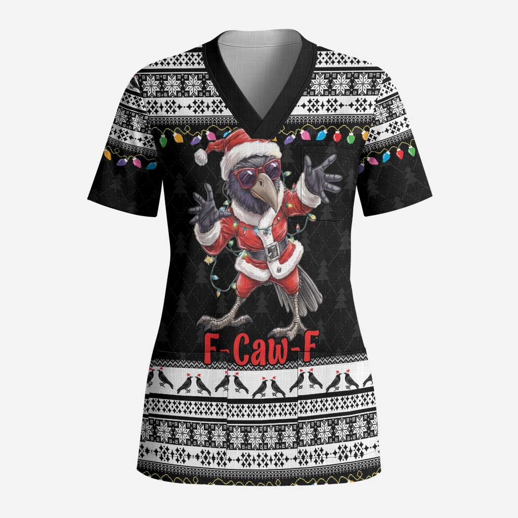 F Caw F Raven Christmas Scrub Top Funny Santa Crow - Wonder Print Shop