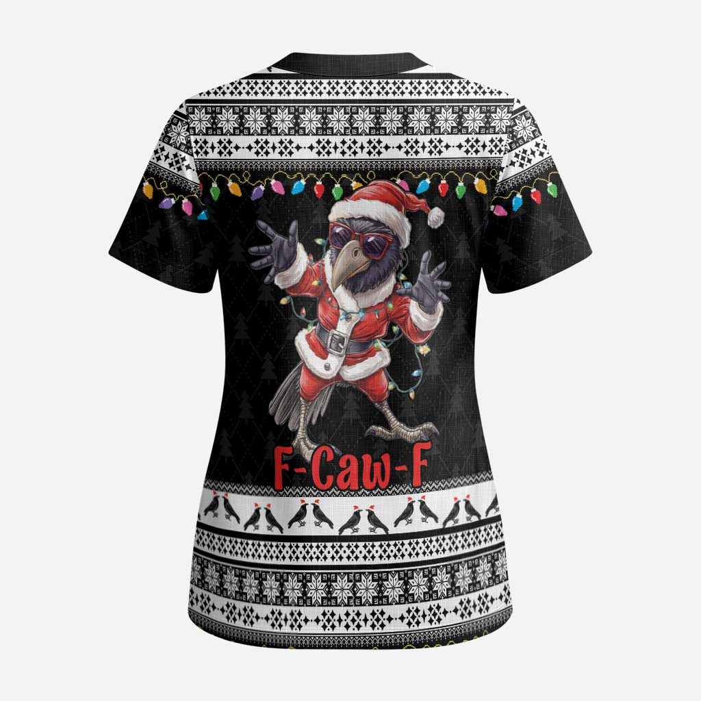 F Caw F Raven Christmas Scrub Top Funny Santa Crow - Wonder Print Shop