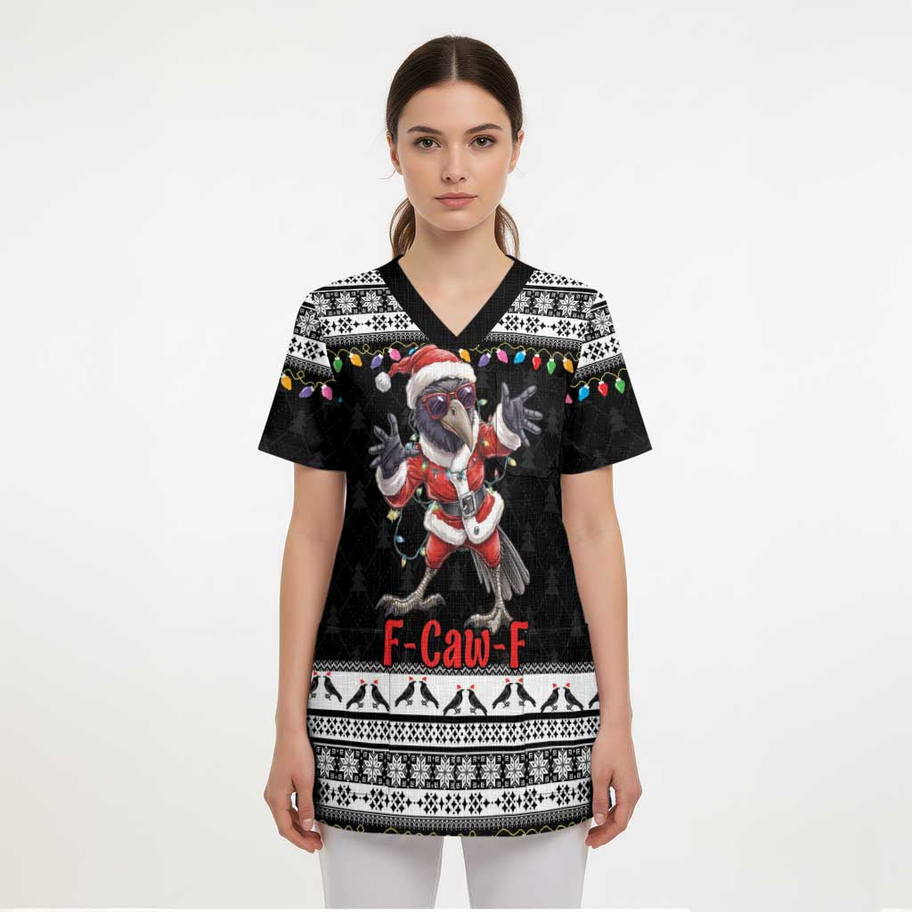 F Caw F Raven Christmas Scrub Top Funny Santa Crow - Wonder Print Shop