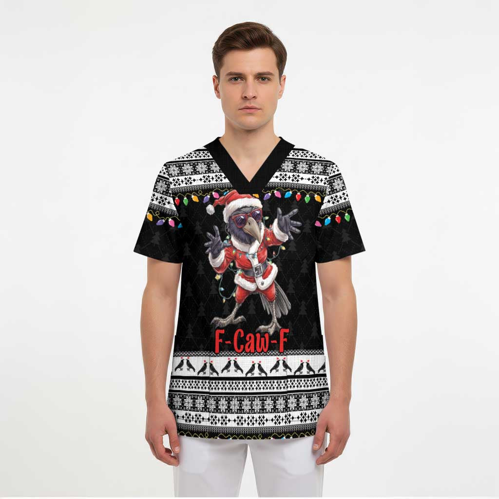 F Caw F Raven Christmas Scrub Top Funny Santa Crow - Wonder Print Shop